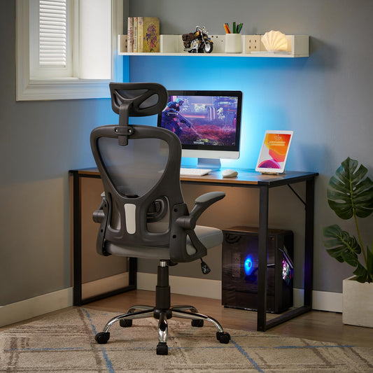 VECELO Ergonomischer Bürostuhl mit hoher Rückenlehne, mit Verstellbarer Kopfstütze