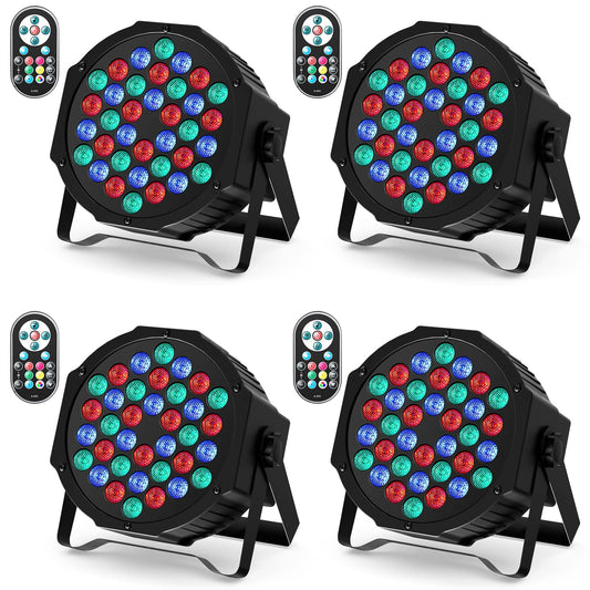 U`King 4er Pack LED Par Strahler 36 LED Bühnenlicht Partylicht RGB mit Fernbedienung, Discolicht Scheinwerfer Beleuchtung Moving Head für Stage DJ Party Show Bar Halloween Weihnachten