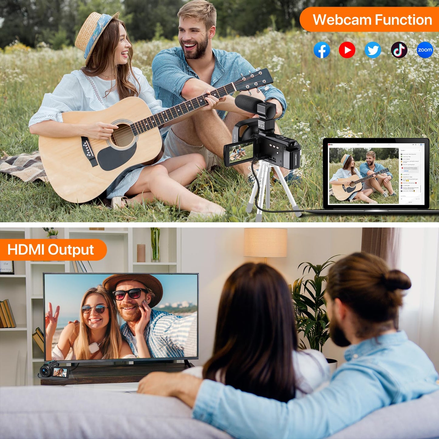 Videokamera 5K Camcorder WiFi HD 48MP IR Nachtsicht Vlogging Kamera für YouTube 16X Digital Zoom 3" Touchscreen Kamera Recorder mit Mikrofon, Handstabilisator, Objektivhaube, Fernbedienung,2 Batterien