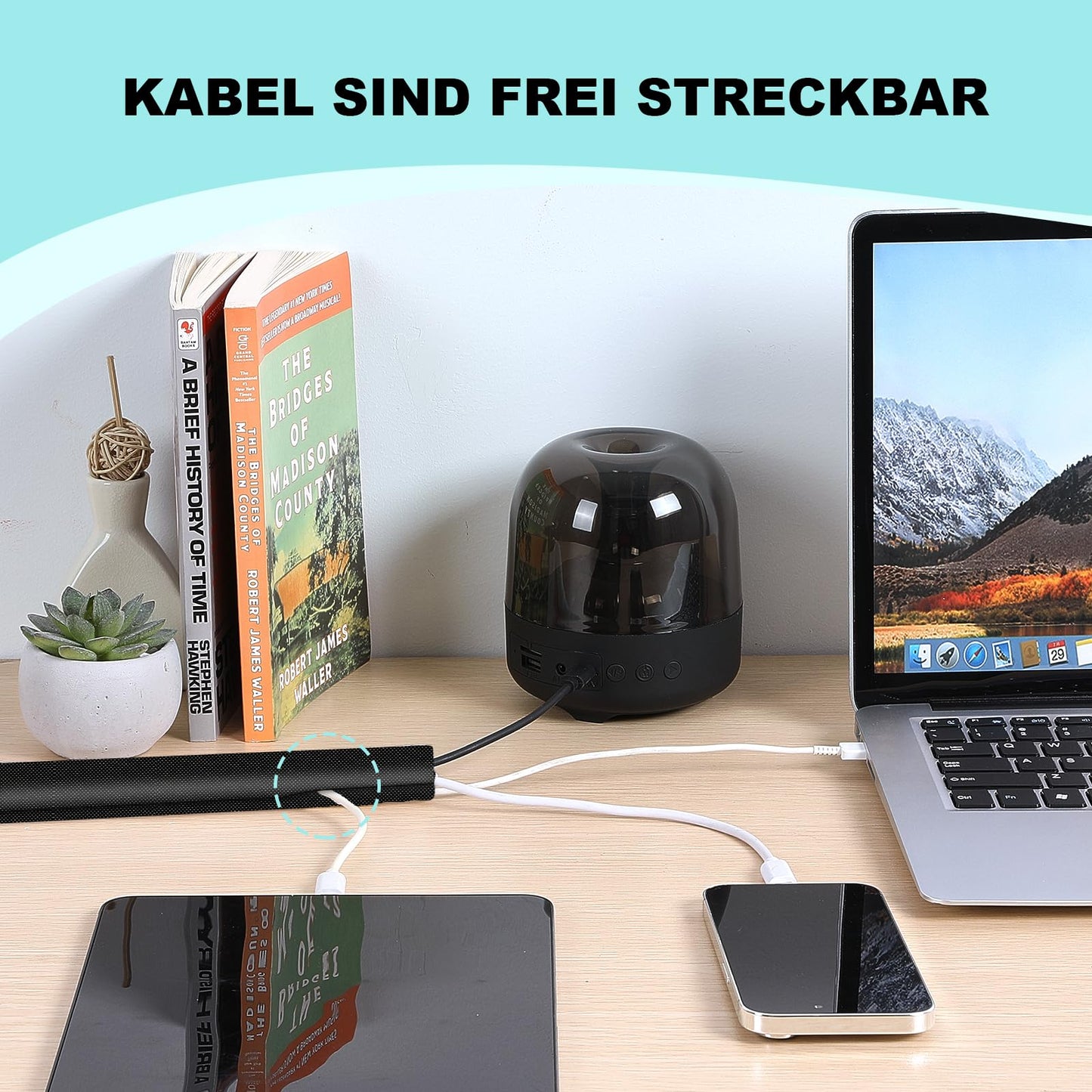 AGPTEK 2m Kabelschlauch, 30mm selbstschließend Kabelkanal, Flexibler Textilien Kabelmantel, Kabelmanagement für Schreibtisch, TV, Computer, PC, Kabelschutz für Hund, Katze, Schwarz