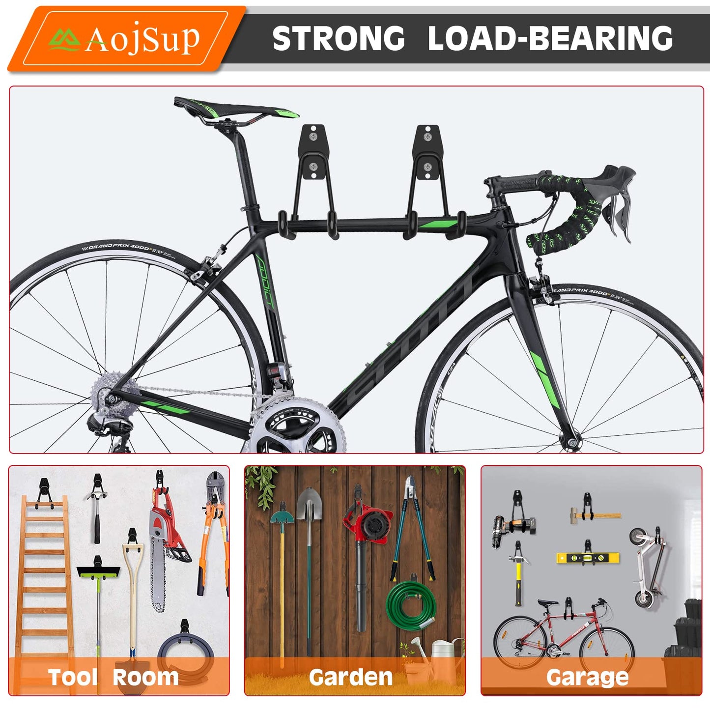 AojSup 12 Stück Wandhaken Garage, Schwerlast Garage Haken, Doppelhaken Garage, Garage Storage Hooks zur Organisation für Leiter, Stuhl, Schlauch, Fahrrädern, Elektrowerkzeugen Sperrigen (Schwarz)