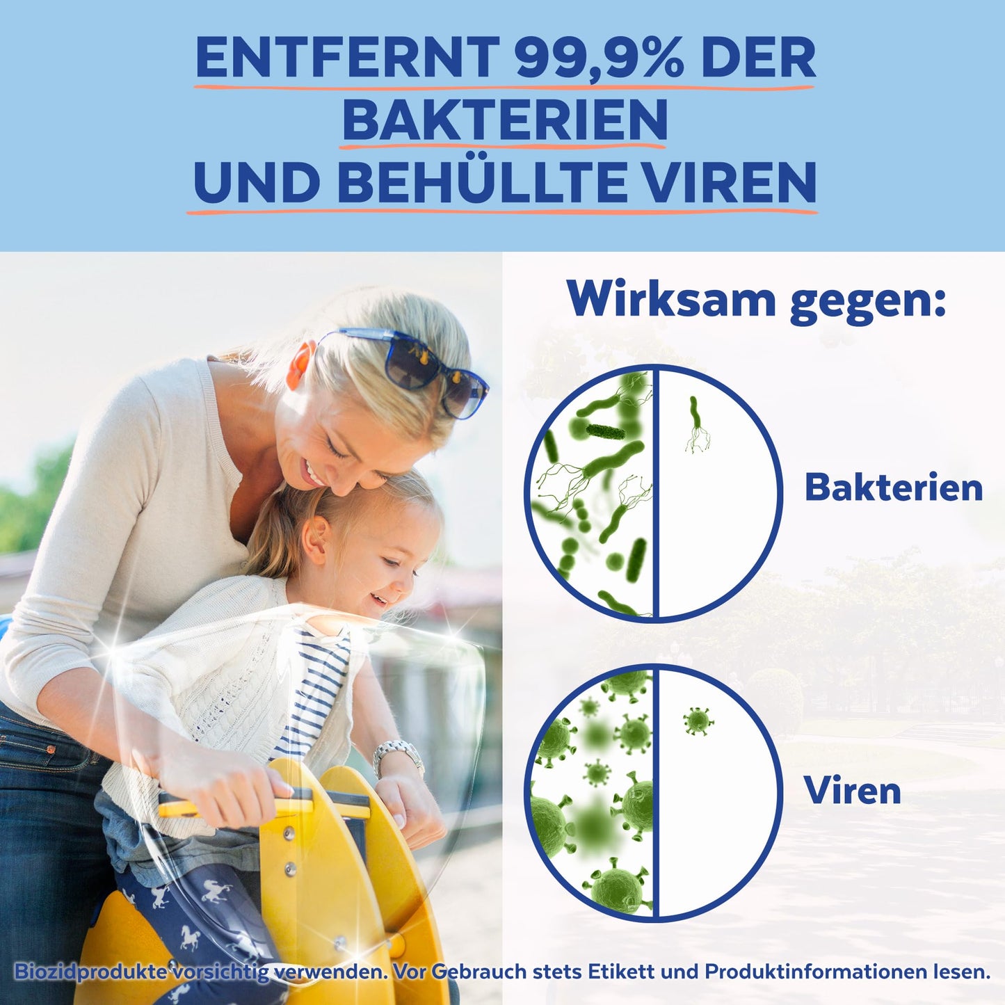 Sagrotan 2in1-Desinfektionstücher – Zum Desinfizieren von Händen und Oberflächen – 8 x 15 Feuchttücher in wiederverschließbarer Verpackung, Weiß, Ozean