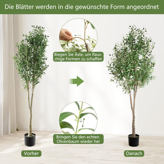 Oc'leaf Olivenbaum Künstlich - 180cm Künstliche Pflanzen Groß Olivenbaumpflanze, Künstlicher Olivenbaum im Topf, Olivenbaum Deko für Zuhause, Wohnzimmer, Schlafzimmer, Büro, Garten