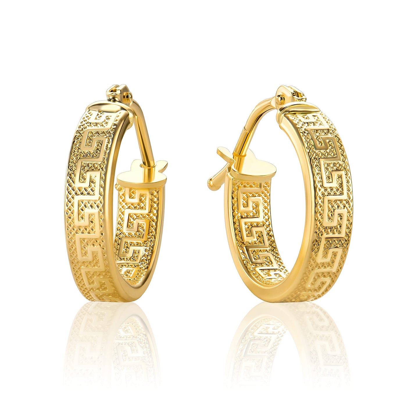 Kleine Griechische Schlüssel Ohrringe Creolen Gelbgold Aus 14 Karat / 585 Gold (3 x 14 Ø mm) - PR141