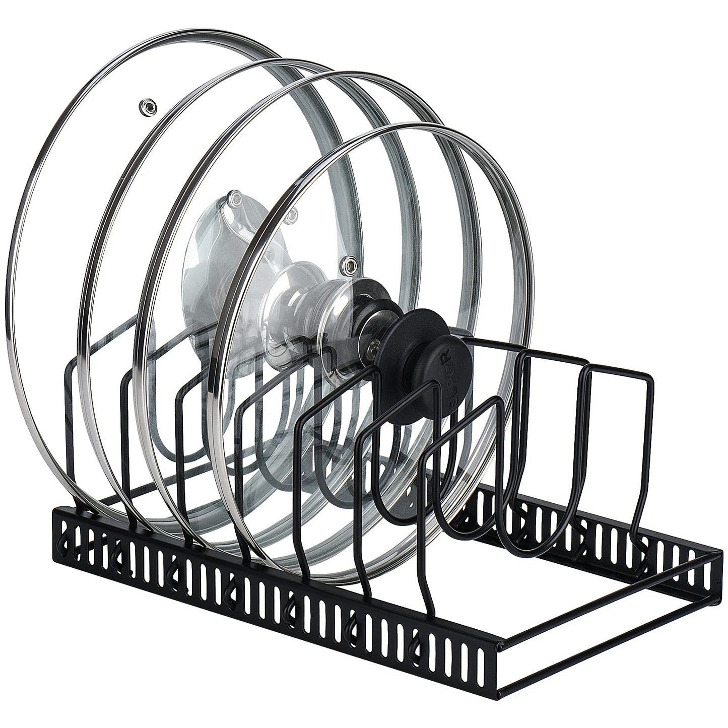 Toplife Topfdeckelhalter, Deckelhalter Schublade für Topfdeckel, Schneidebretter und Pfannen mit 7 verstellbaren Fächern, Topfdeckel Aufbewahrung, Schwarz