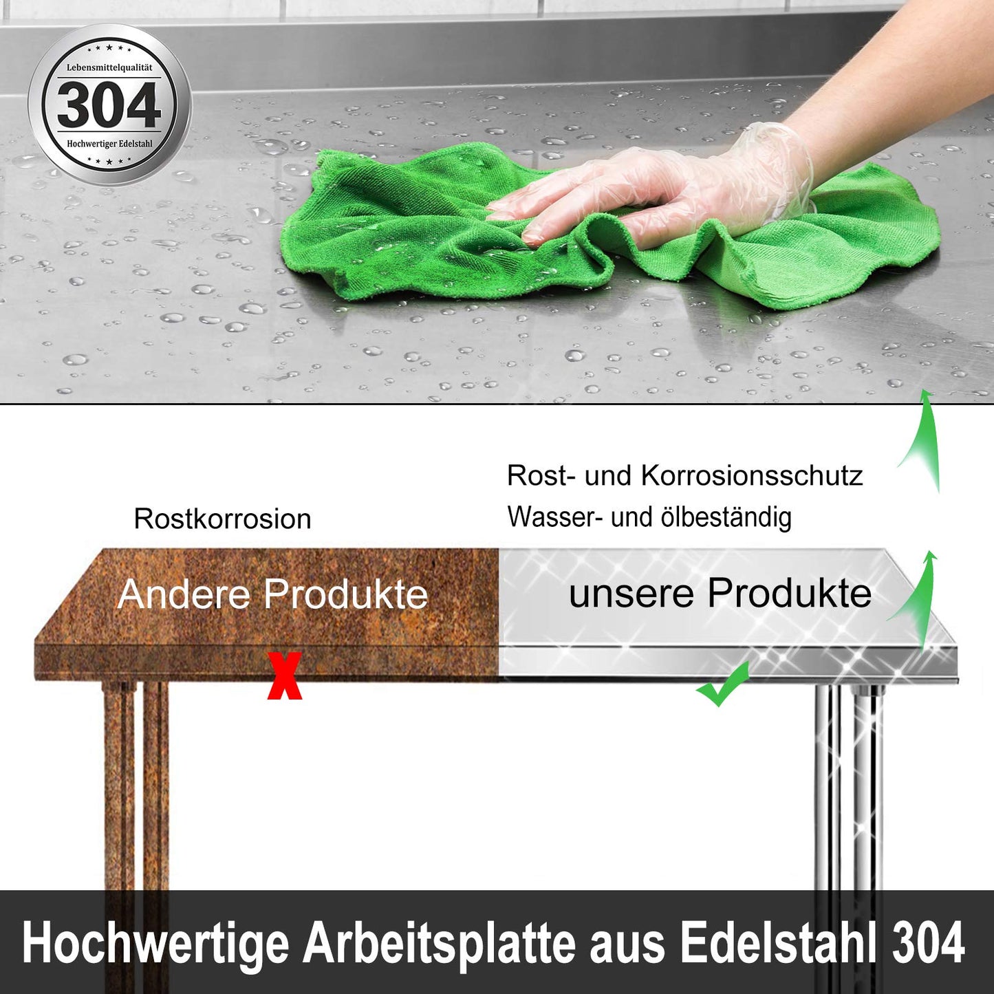 VA-Cerulean Edelstahltisch Edelstahl Arbeitstisch mit Verstellbare Füße Gastro Tisch Zubereitungstisch Zerlegetisch Küchenmöbel für Restaurant Bar, Silber(mit Aufkantung, 120x60x85cm)