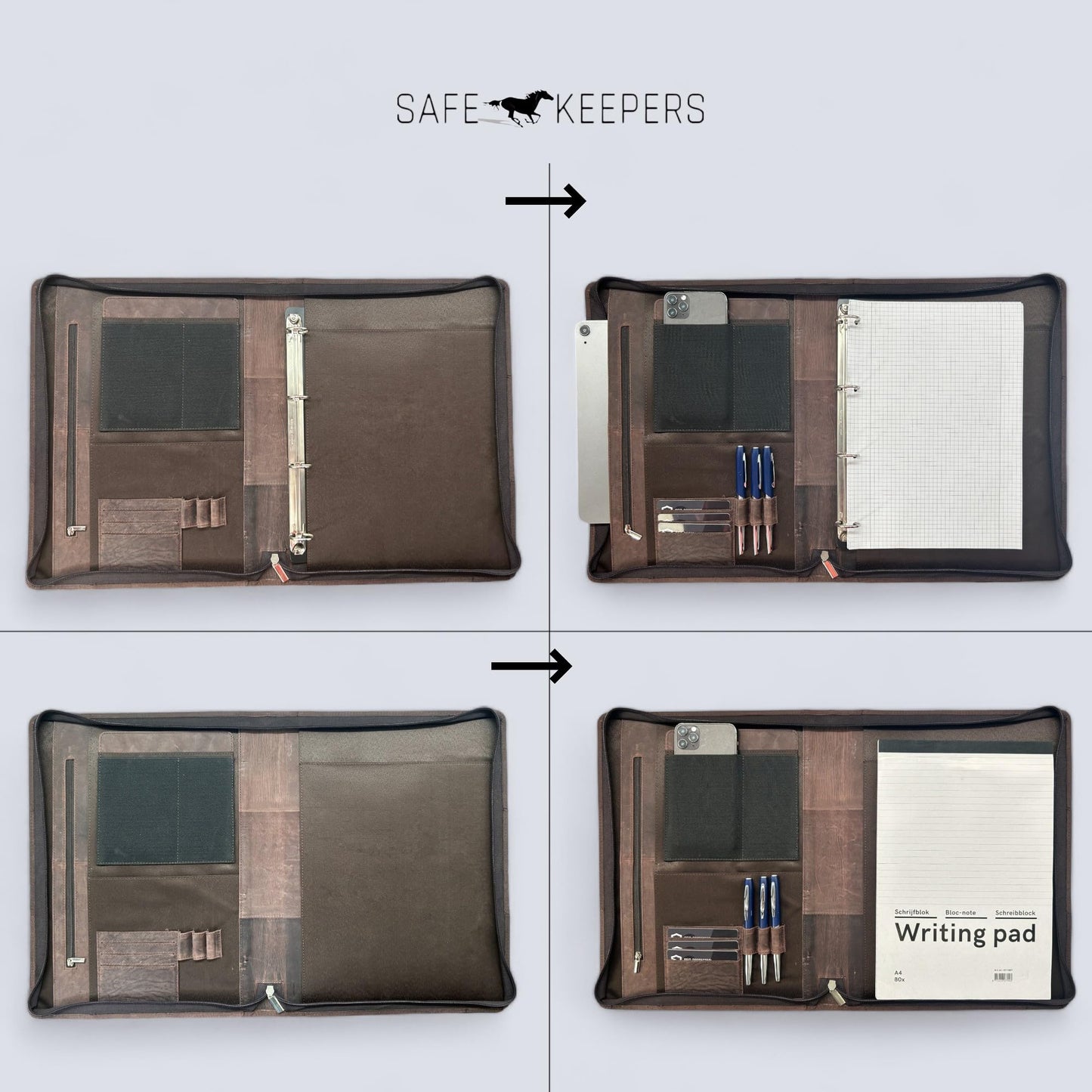 Safekeepers Ledermappe a4, Konferenzmappe A4 Leder,Schreibmappe a4 Reißverschluss,Dokumentenmappe a4 Leder ringbuch