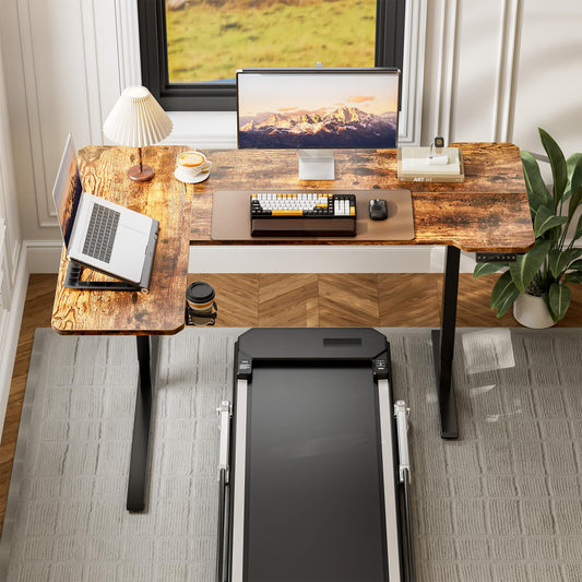Acrolix Höhenverstellbarer Schreibtisch Eckschreibtisch, 150 X 100 cm Schreibtisch Höhenverstellbar Elektrisch, Steh-Sitz Gaming Tisch Computertisch, Stabile Doppelträger für Zuhause, Büro, Braun