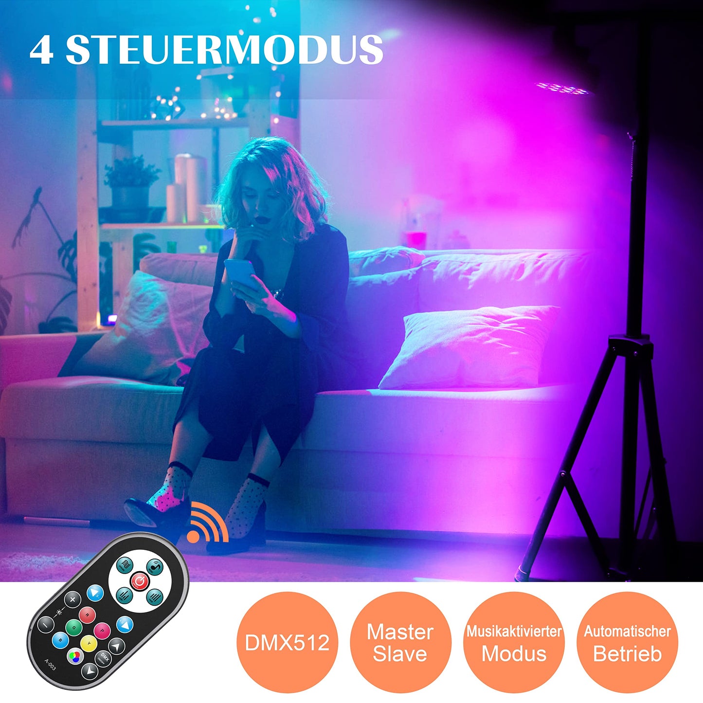 U`King 4er Pack LED Par Strahler 36 LED Bühnenlicht Partylicht RGB mit Fernbedienung, Discolicht Scheinwerfer Beleuchtung Moving Head für Stage DJ Party Show Bar Halloween Weihnachten