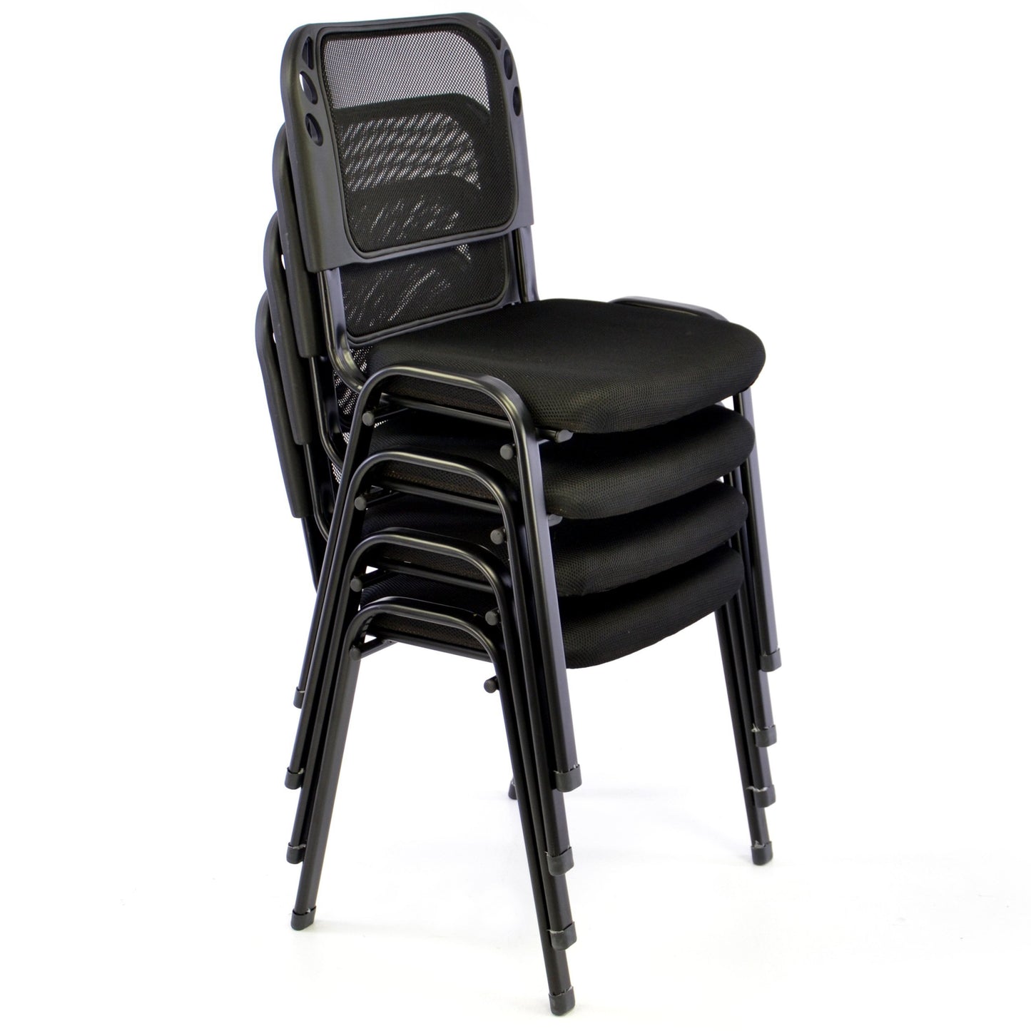 Nexos Trading 4er Set Bürostuhl Konferenzstuhl Besucherstuhl schwarz gepolsterte Sitzfläche stapelbar 52,5 x 45 x 80 cm Stapelstuhl Metallrahmen schwarz