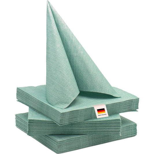 100% Mosel Servietten, 60 Stück (33 x 33 cm), in Eukalyptus Grün, edle Tischdeko für Hochzeit, Kommunion, Konfirmation, Taufe & Geburtstag
