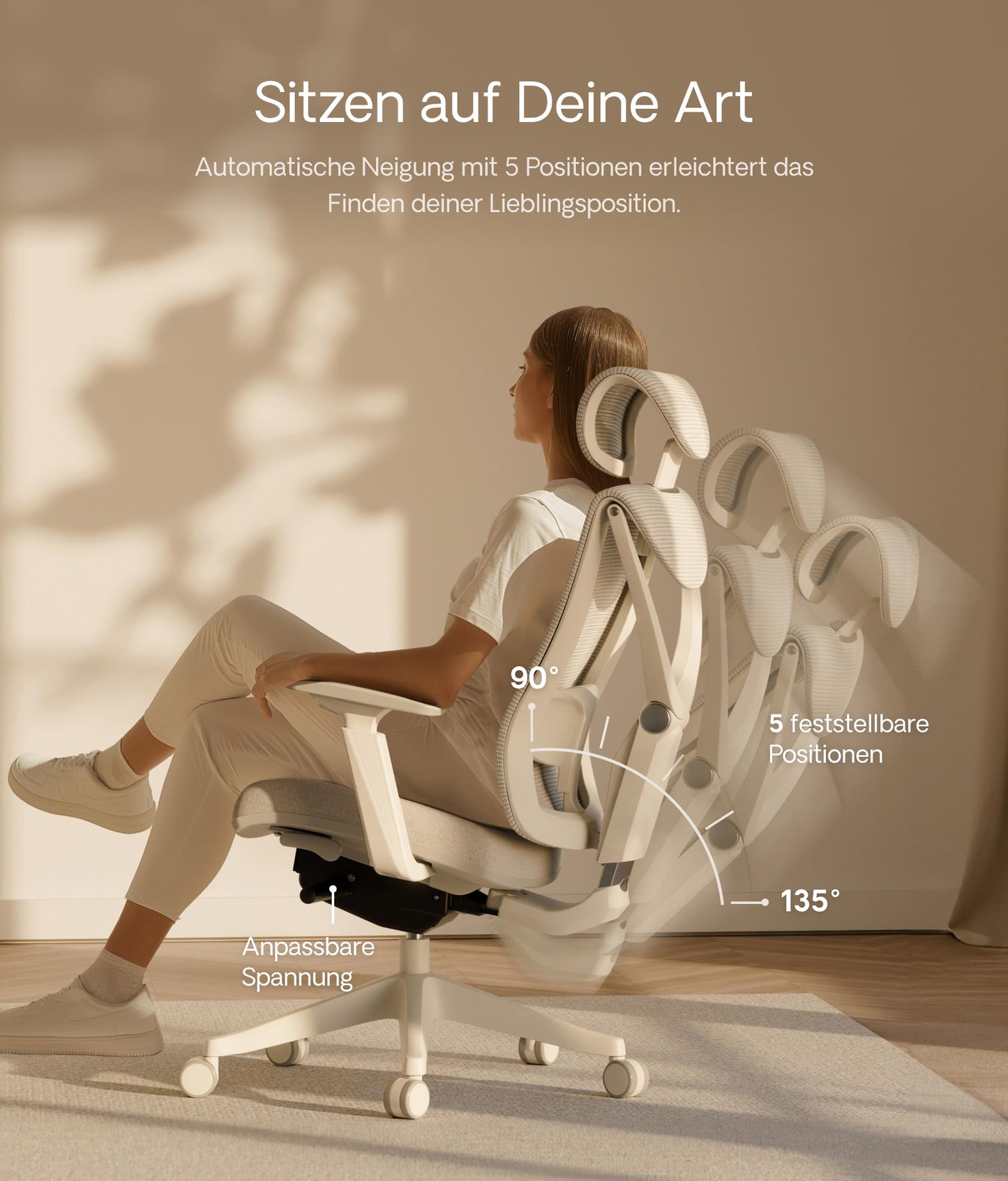 Desktronic Verstellbarer ergonomischer Bürostuhl | Schreibtischstuhl mit Lendenwirbelstütze - rückenfreundlich- Computerstuhl höhenverstellbar & rückenschonend - breites Polster SitPro (Grau)