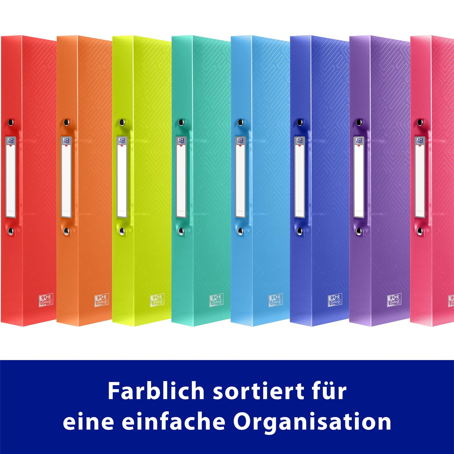 Oxford Ringbuch A4, Rückenbreite 4 cm, 2 Ringe, Kunststoff, 8 Farben, 10 Stück