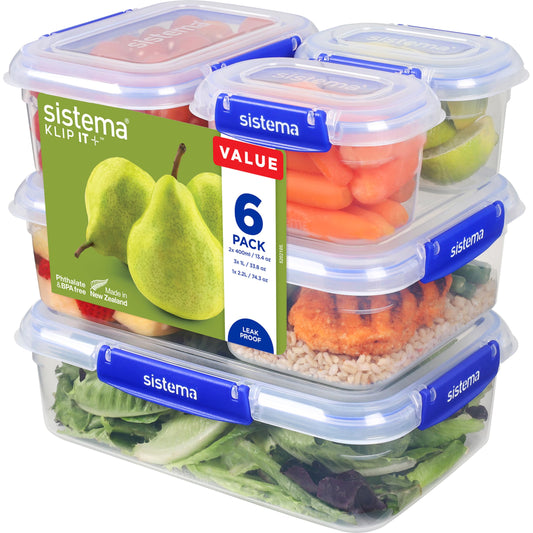 Sistema KLIP IT PLUS Frischhaltedosen Set | 6-teiliges luftdichtes Vorratsdosen Set (2 x 400 ml, 3 x 1 l, 1 x 2,2 l) | auslaufsichere Versiegelung | einfach zu verschließende Clips | BPA-frei