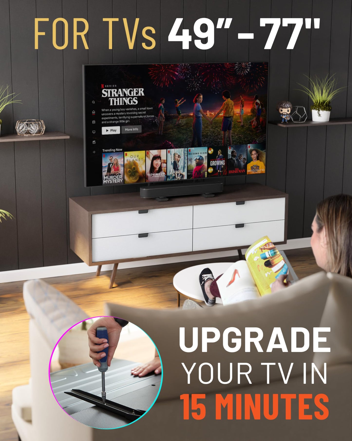 Echogear Universal Großer TV-Ständer - Höhenverstellbarer Sockel für Fernseher bis zu 77 "- Wackelfreier Ersatzständer funktioniert mit jedem Fernseher - Kompatibel mit flachem Design und Soundbars