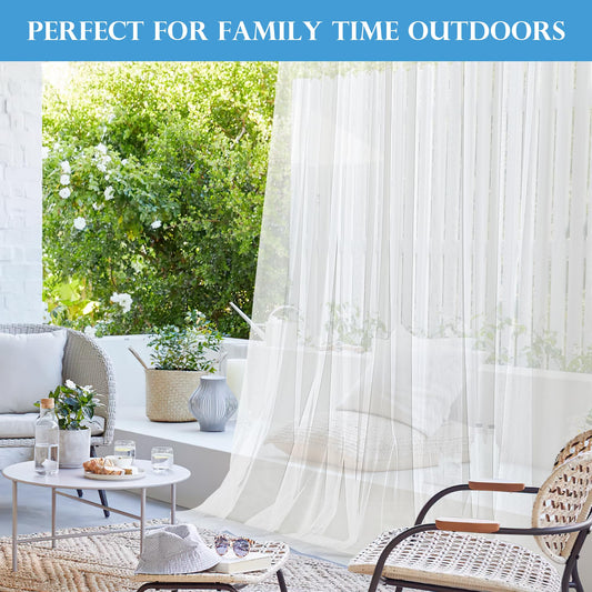 PONY DANCE Moskitonetz Outdoor Vorhang mit Stangedurchzug DIY Verstellbare Outdoorvorhänge für Terrasse/Pavillon Weiße Gardinen Wasserdicht 2er Set H 213 x B 150 cm