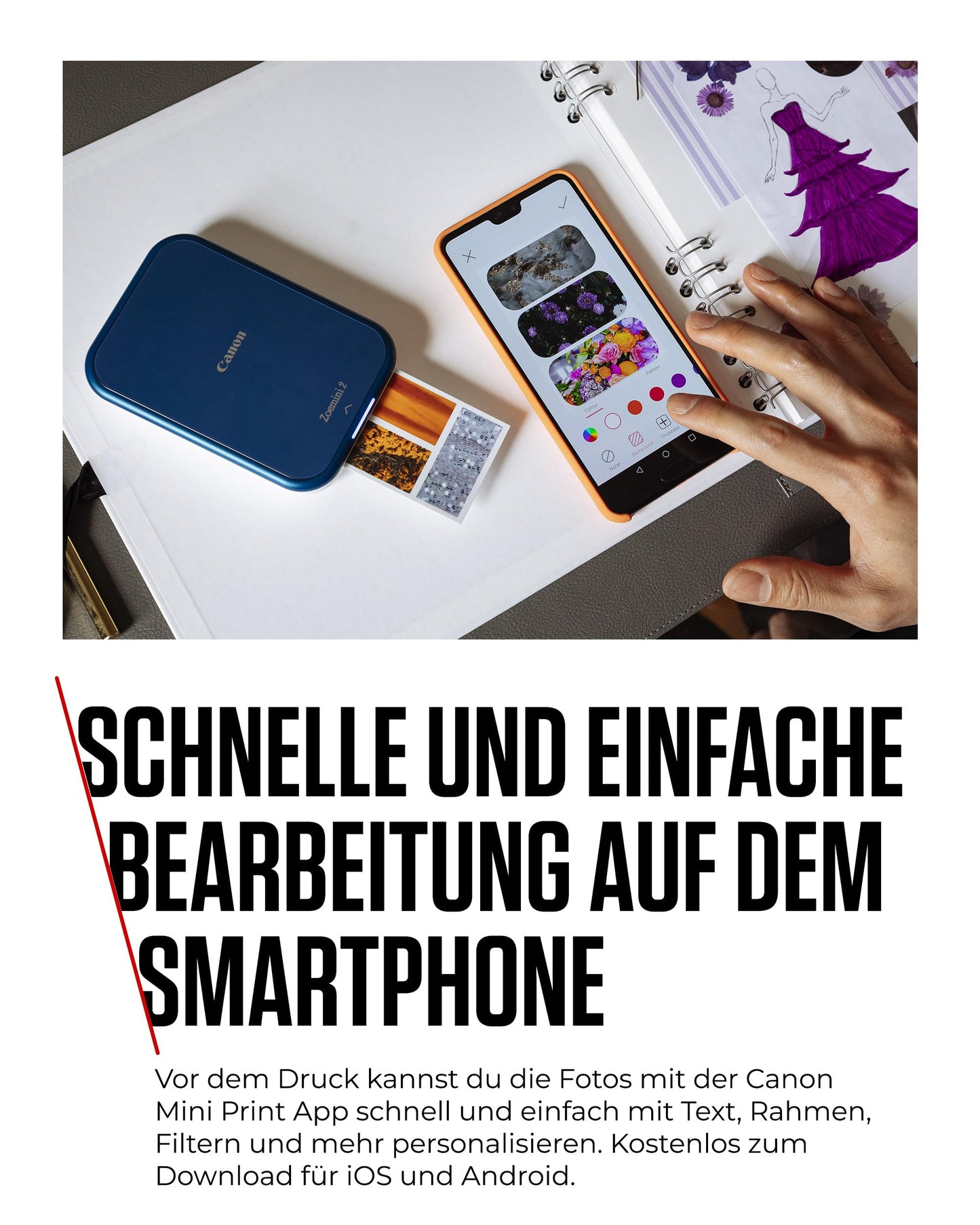 Canon Zoemini 2 Mini Fotodrucker mobil tragbar unterwegs Hosentasche Printing KIT (Fotodruck 5x7,6 cm, Smartphone + Tablet, eingebauter Akku) Marineblau [+ 20er Zink Druck-Set + 10er Circle Sticker]