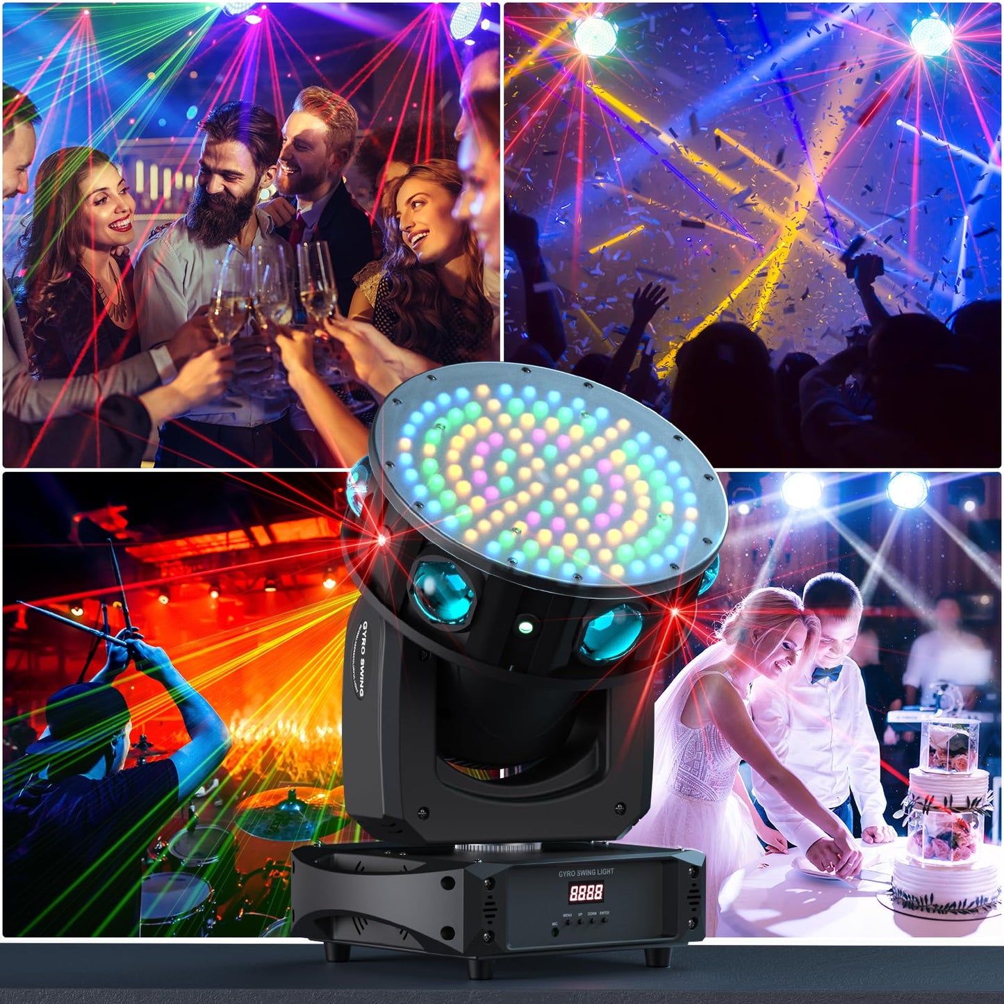 200W Moving Head LED RGBW Bühnenlicht Strahler Beam Scheinwerfer 20CH/57CH Partylicht für Tanzfläche DJ Bar Disco Effektstrahler Bühnentechnik (1 Pack)