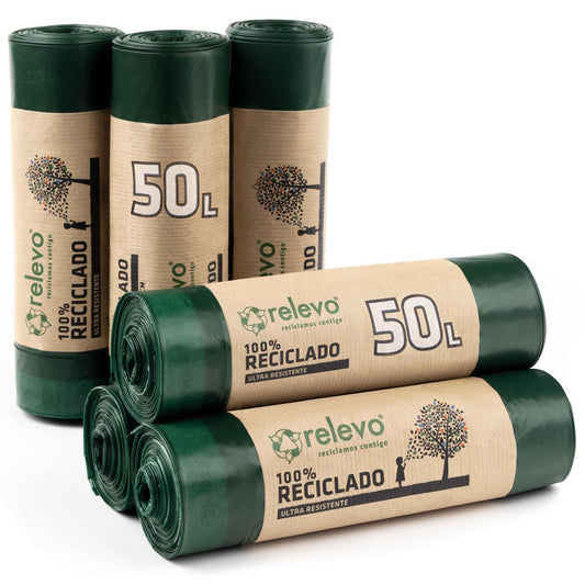 Relevo 60 Stück Mülltüten 50 L - 100% Recycelt Müllsäcke - Müllbeutel