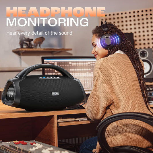 W-KING 300W Peak Bluetooth Lautsprecher Box Groß, Monströse Bässe/EQ APP/IPX7 Wasserdich/Schnellladung/19cm Subwoofer/5 Treibern/GTR IN/USB/TF/AUX, 3-Wege HiFi Boxen Musikbox Bluetooth Party Boombox