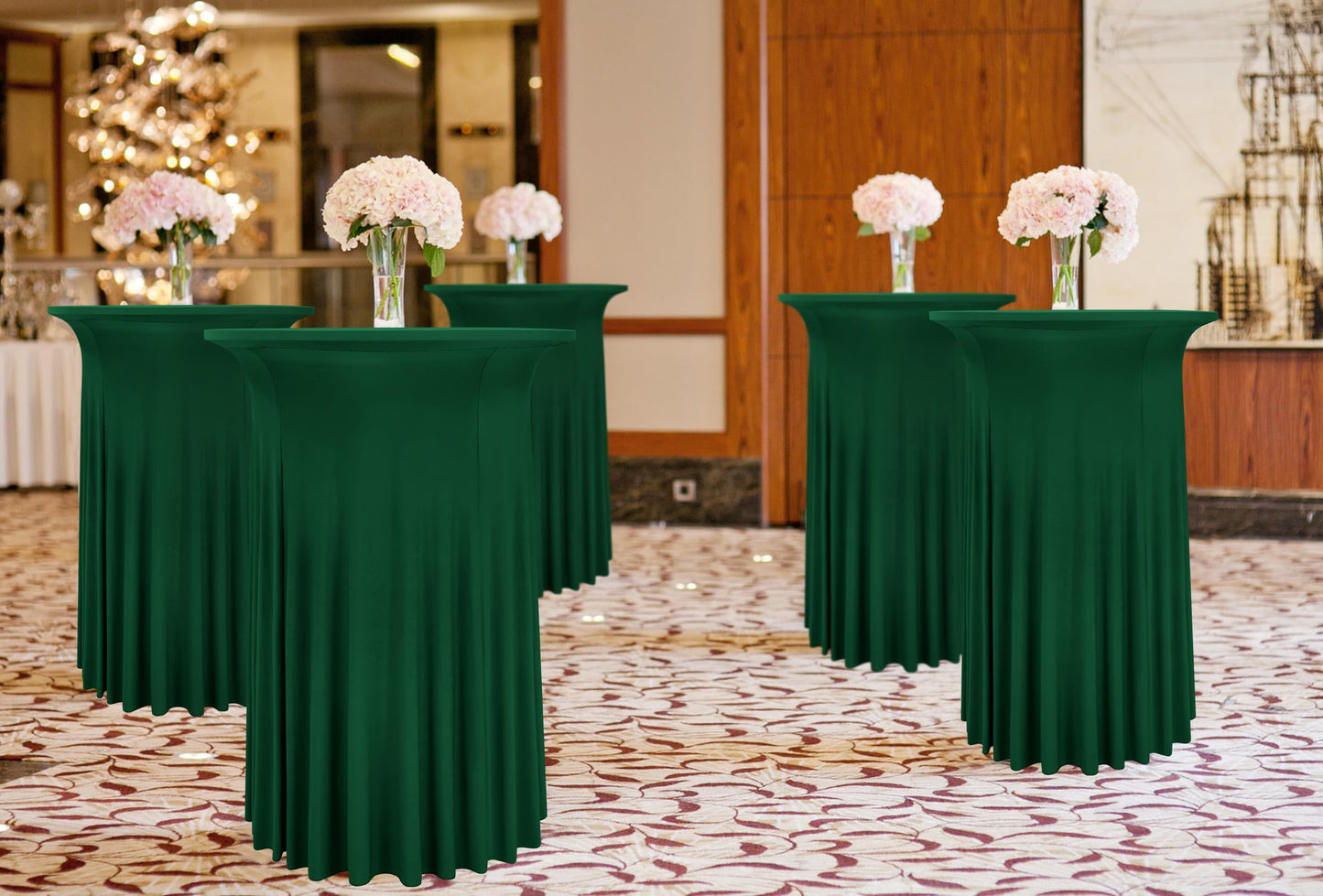 4er-Set Dunkelgrün Stehtisch Hussen für Bistrotisch 80 x 110 cm Spandex-Stretch Tischdecke mit Rock, Runder Cocktail-Tischrocke für Hochzeit, Bar, Party, Geburtstag, Banketttisch