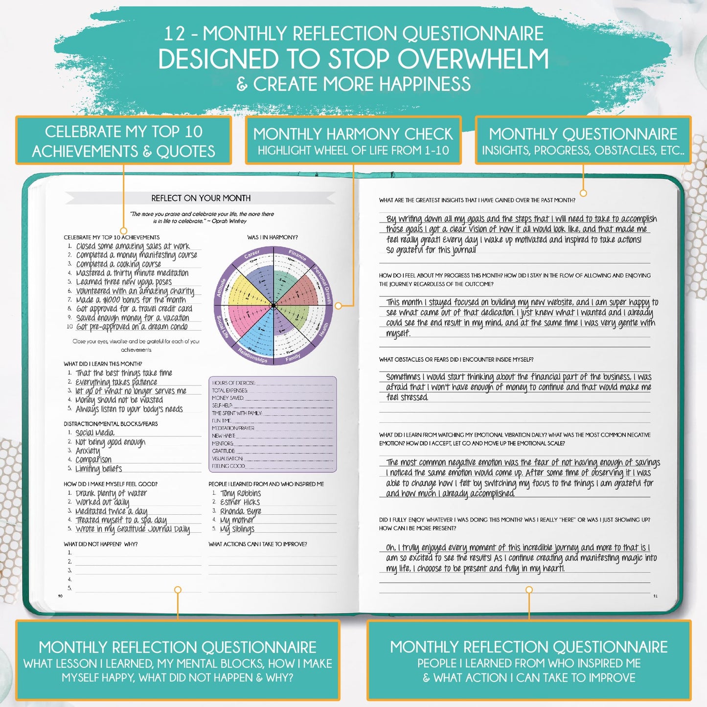 Law of Attraction Life & Goal Planner Lebensplaner - Undatierte Deluxe-Wochen- und Monatsplaner, eine 12-monatige Reise zur Steigerung von Produktivität und Glück