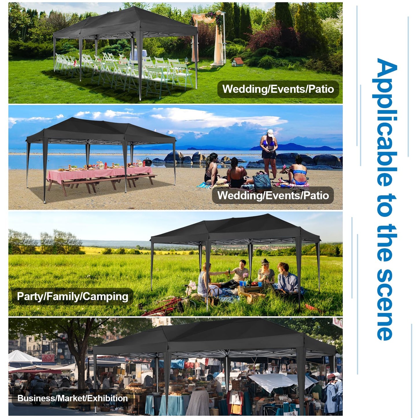 COBIZI Faltpavillon 3x6 Pavillon wasserdicht Winterfest, Pop Up Pavillon Klappbar 3x6 Zelt mit 6 Seitenwnden|3 Höhenverstellbar|UV-Schutz|Gardenpavillon Partyzelt 3x6 für Markt, Freien Event, Schwarz