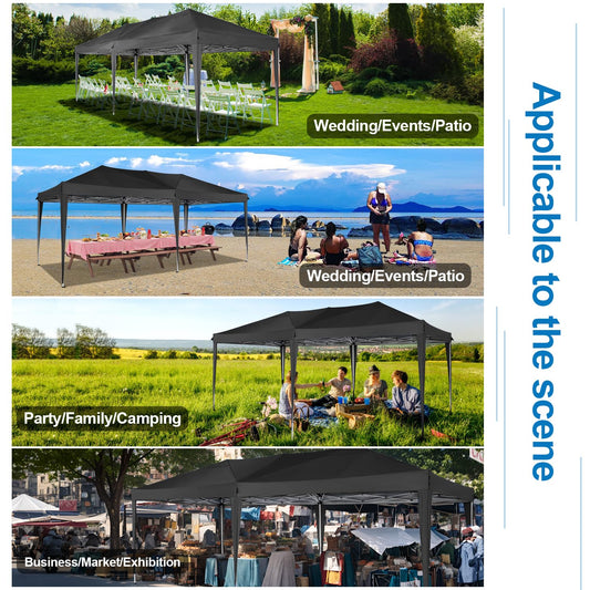 COBIZI Faltpavillon 3x6 Pavillon wasserdicht Winterfest, Pop Up Pavillon Klappbar 3x6 Zelt mit 6 Seitenwnden|3 Höhenverstellbar|UV-Schutz|Gardenpavillon Partyzelt 3x6 für Markt, Freien Event, Schwarz