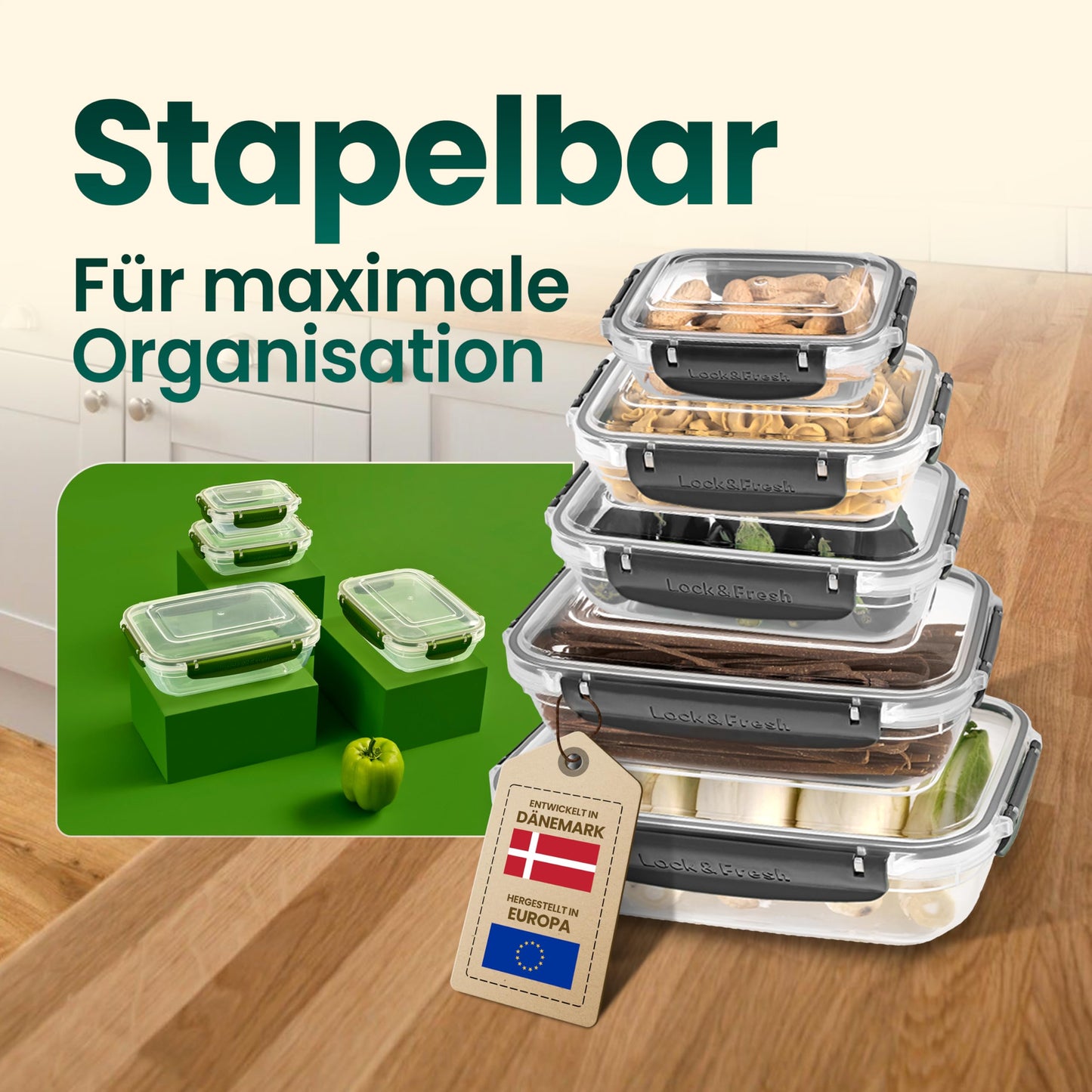 uandu Frischhaltedosen mit Deckel für Lebensmittel, 5er Tupperdosen Set, Vorratsdosen mit Deckel Luftdicht Set, Meal Prep Boxen, Mikrowellengeschirr mit Deckel und Gefriergeeignet, BPA frei Kunststoff
