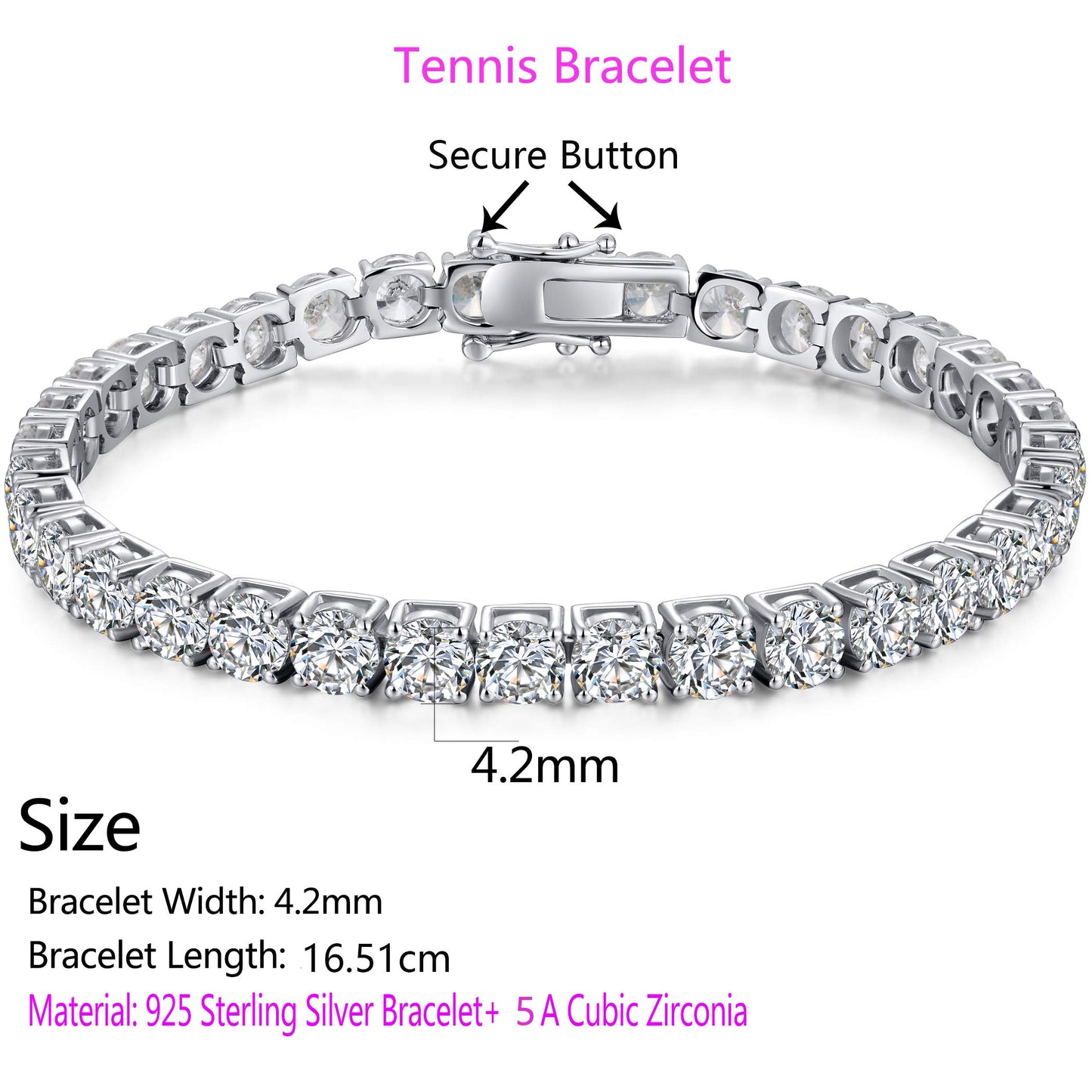 jiamiaoi Tennis Armband Damen Weiße Gold Armband Damen Sterling Silber Armband Damen Diamant Tennis Armband Sterling Silber Diamant Armband Glitzer Zirkonia Armband für Damen 16.51cm