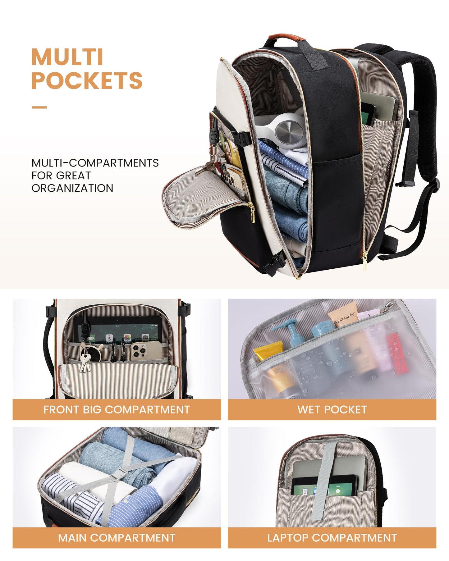 LOVEVOOK Handgepäck Rucksack Flugzeug, Reiserucksack Damen Groß 40L Herren Wasserdicht, Laptop Backpacks 17 Zoll Mit Laptopfach, Travel Backpack Daypacks Für Schule Arbeit Camping