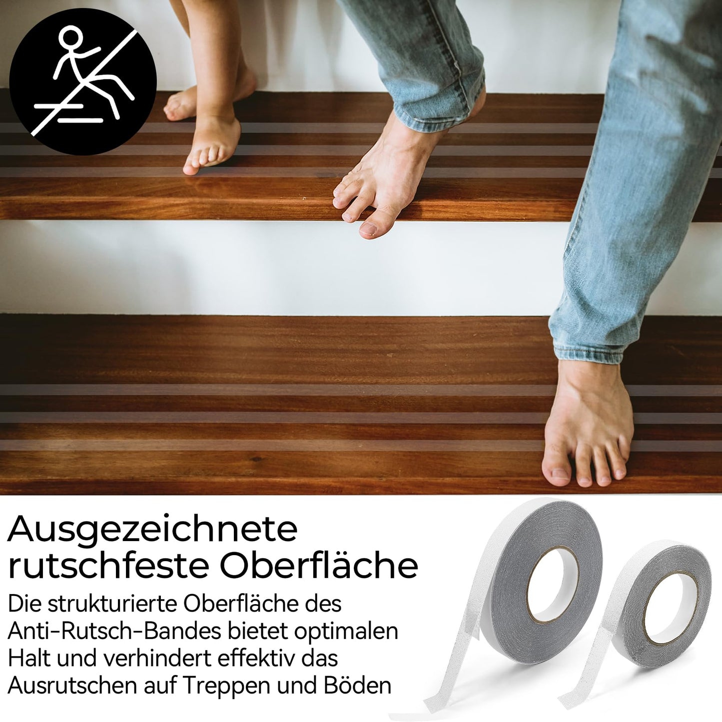 Antirutsch Klebeband 2cm x 10m, Anti Rutsch Streifen Selbstklebend Wasserdicht Schützt Ältere Menschen und Kinder für Treppenstufen, Innen- und Außenbereich, Vorbeugung von Stürzen Transparent