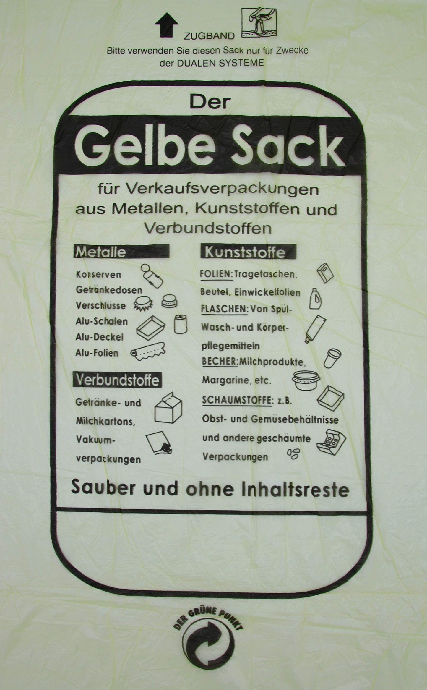 5 Rollen Gelber Sack, Gelbe Säcke mit praktischem Zugband, 90 Liter, 15µ - Wertstoffsack