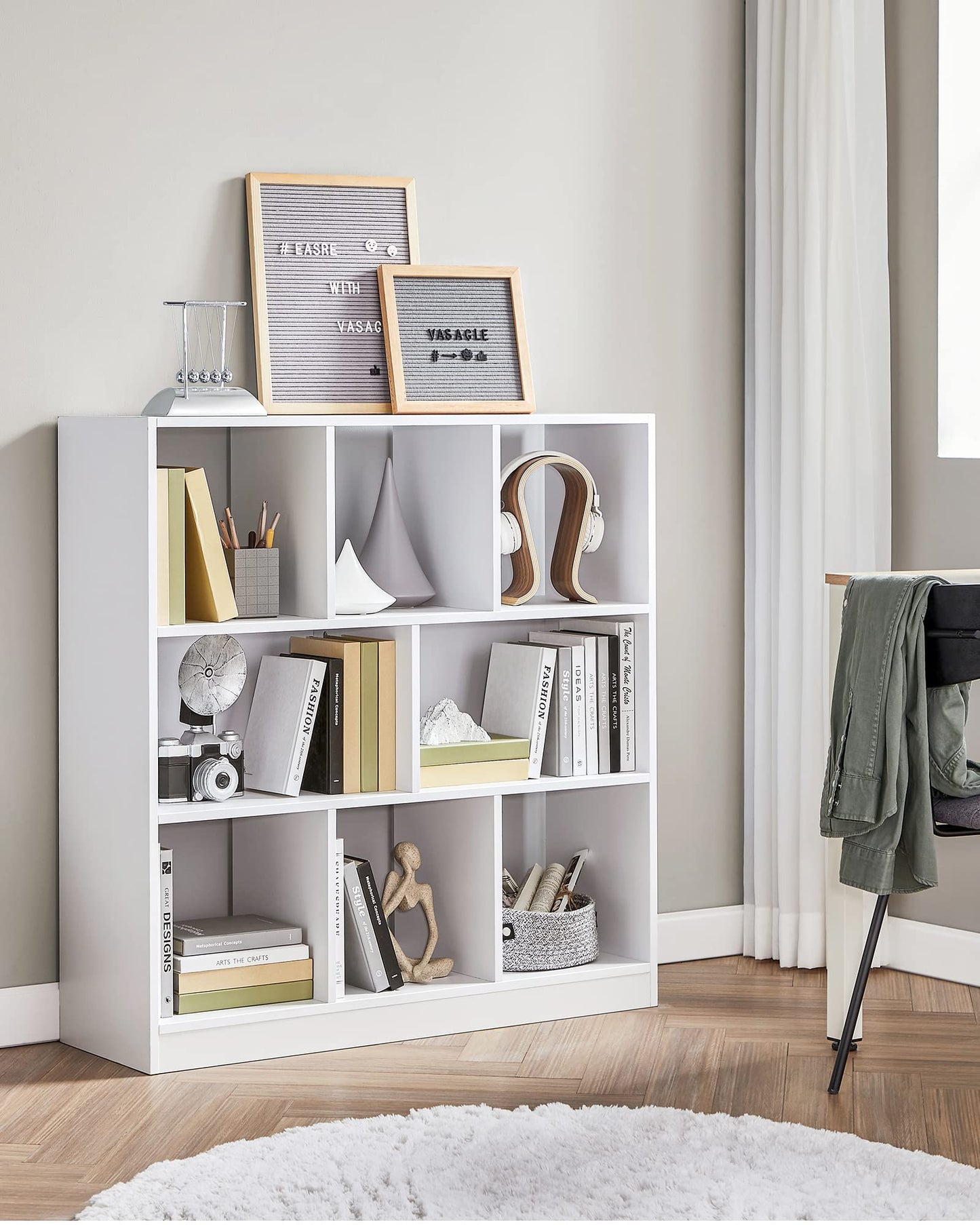 VASAGLE Bücherregal 8 Fächer Weiß, Flexibles Würfelregal 97,5 x 100 cm für Wohnzimmer, Büro und Schlafzimmer