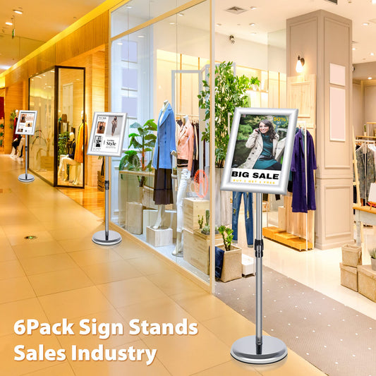 VAIIGO 6Pack Infoständer Din A4 Plakatständer Informationsständer Präsentationsständer Kundenstopper Werbeständer Plakat Schilder Aufsteller, Infoständer Höhenverstellbar Silbrig