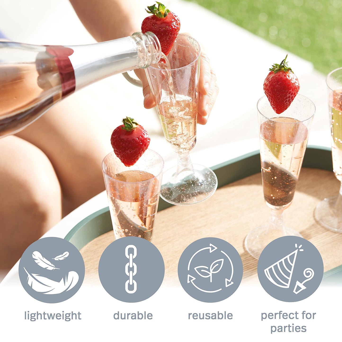 MATANA 50 Premium Elegante Sektgläser aus Kunststoff mit Silberglitter, 150ml - Plastik Champagnergläser, Sektflöten, Proseccogläser für Hochzeiten, Geburtstage, Partys - Stabil & Mehrweg