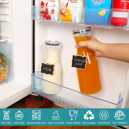 Belle Vous 4er Set Glaskaraffe mit Deckel - 1.1L Karaffe für Saft oder Eistee - Für heiße und kalte Getränke - Wasserkaraffe mit Deckel für Brunch oder Cocktails - Karaffe Glas