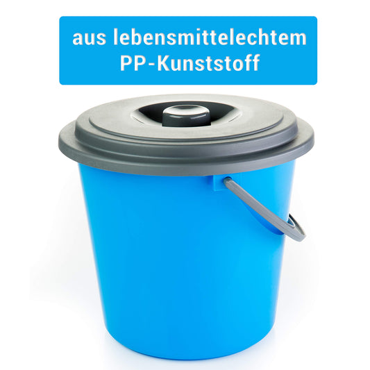 2friends Eimer mit Deckel Putzeimer 10 Liter 3 Stück Kunststoff Lebensmittelecht 3-farbig Sortiert, Made in Europe, Model Nico