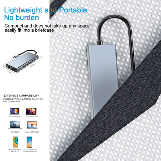 USB C HUB, Docking Station, 11-in-1 USB C Adapter mit 4K-HDMI, VGA, USB 3.0 Port, Type C PD, Ethernet RJ45 Port, SD/TF-Kartenles, 3.5mm AUX, Kompatibel für MacBook Pro/Air, More Type C Geräte