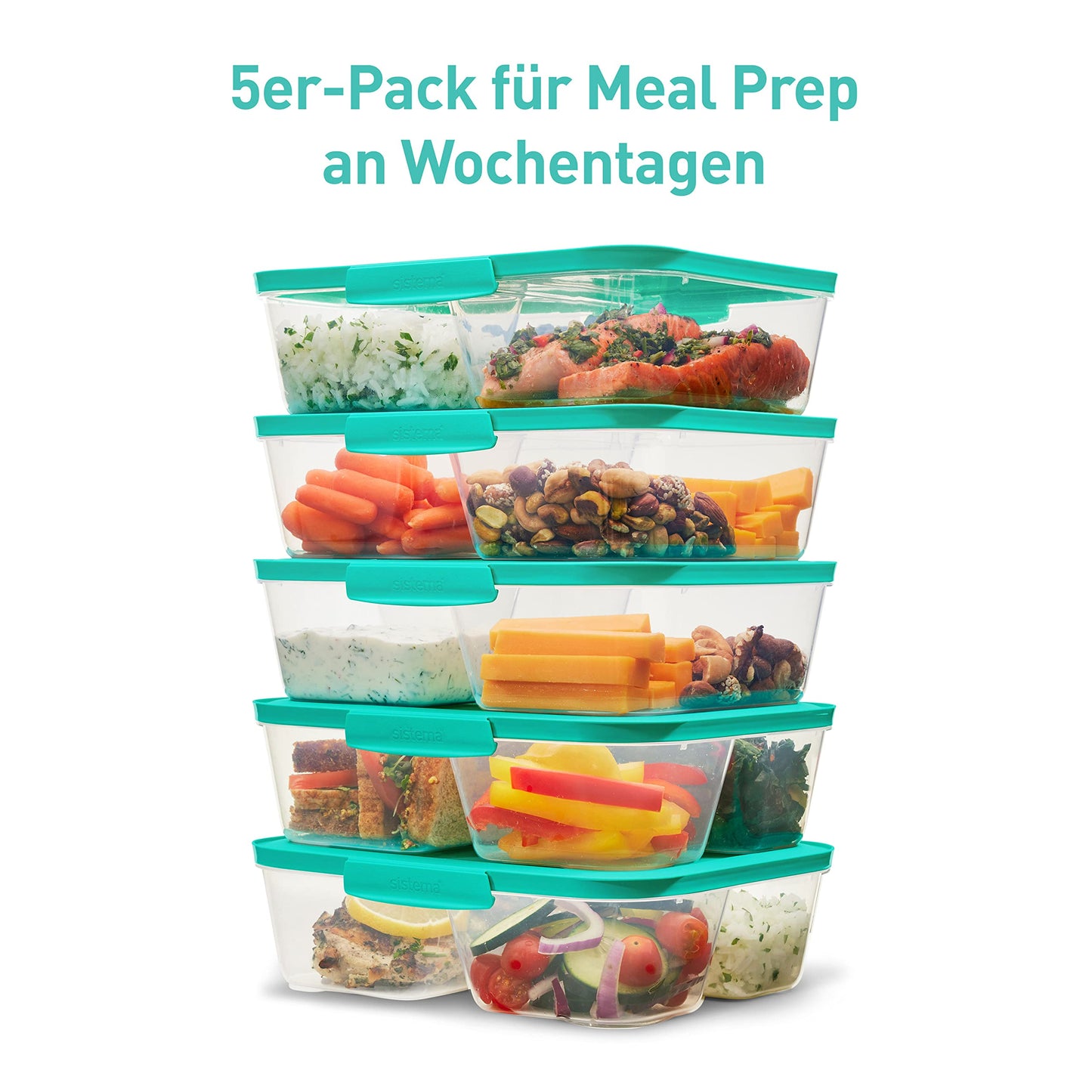 Sistema NEST IT Frischhaltedosen für Meal Prep | 1,9 L | luftdichte Vorratsdosen mit Fächern und Deckeln | Brotdosen für Pause | BPA-frei | grün | 5 Stück