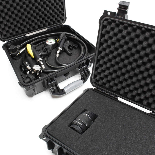 Wiltec Universalkoffer 35x29,5x15 cm schwarz, Schutzkoffer wasserdicht mit Druckausgleichsventil & anpassbaren Schaumstoffmatten