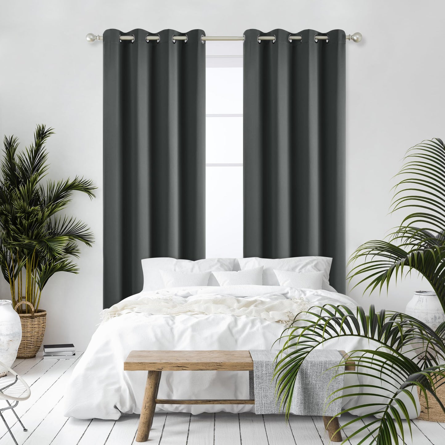 Deconovo Thermovorhang Kälteschutz Gardinen mit Ösen 175x140 cm(HöhexBreite) Blickdichte Vorhänge Schlafzimmer Blackout Curtain Verdunkelung Wärmeisolierend, Dunkelgrau, 2er Set