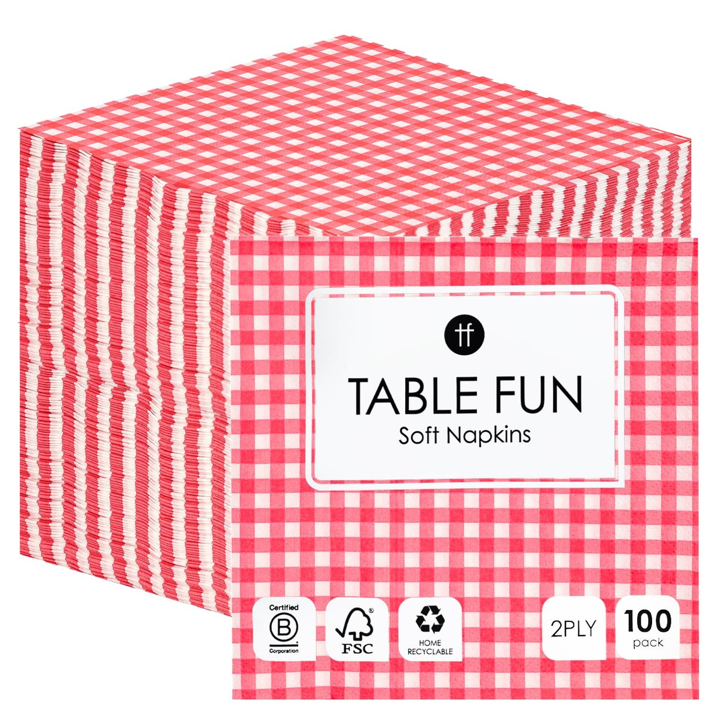 Talking Tables 100 x Großpackung weiche Papierservietten mit rotem Karomuster, Einweg-Partyservietten für Geburtstage, Hochzeiten, Tafelservice, Weihnachten, Catering, Made in EU, 2-lagig, 33 cm