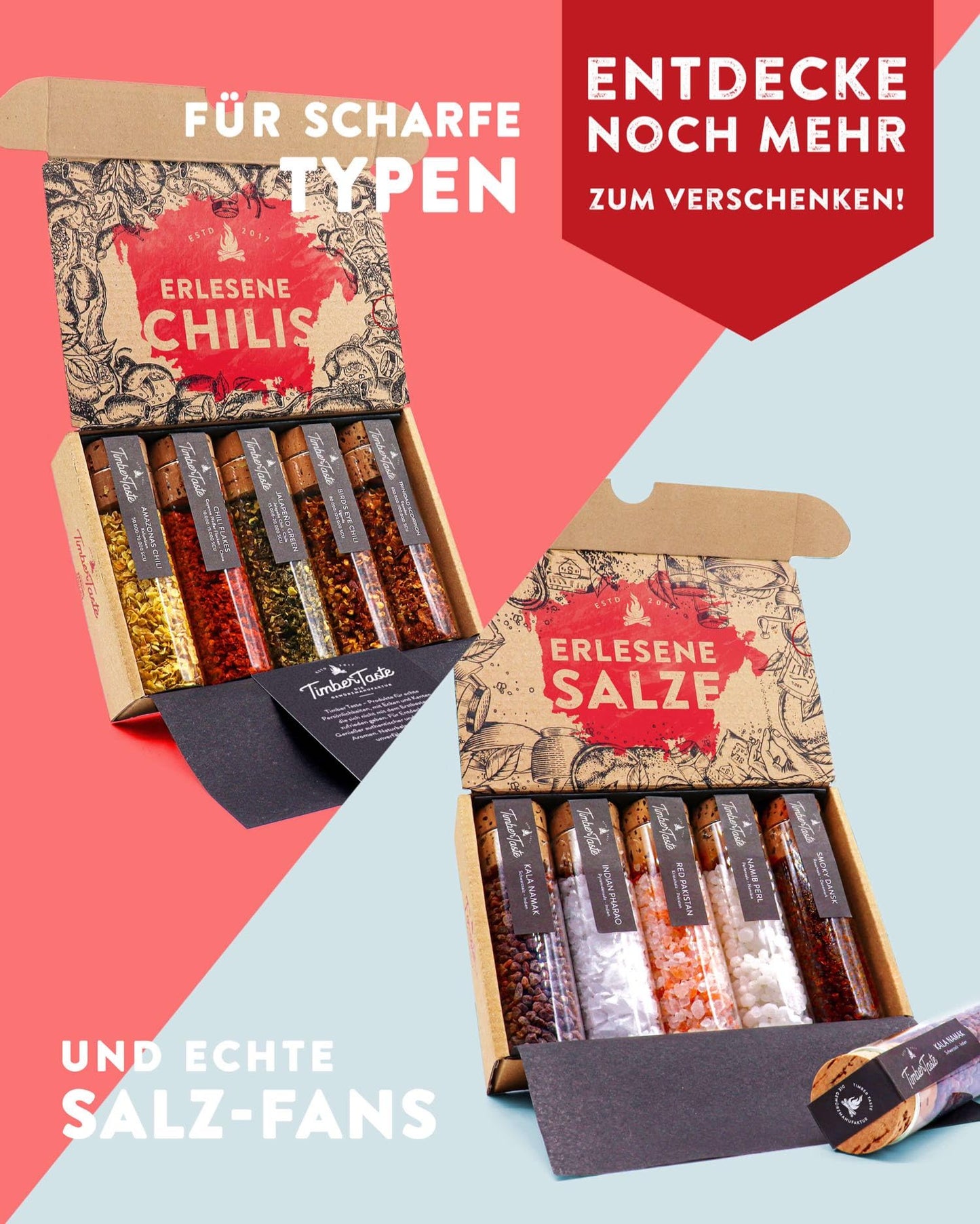 TIMBER TASTE® Grill Gewürze Geschenkset Männer | 5 erlesene BBQ Grillgewürze inkl. Rezepte | Grill Zubehör Ostern Geschenke für Männer | Gewürze Set Ostergeschenke für Erwachsene | Gewürzset