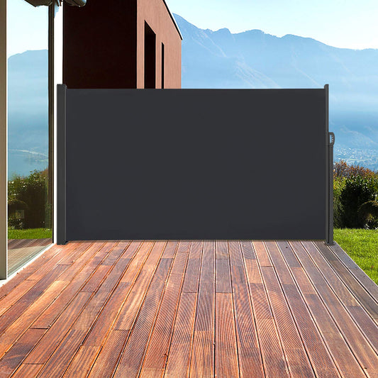 NAIZY Seitenmarkise 160x300cm Sichtschutz Balkon Ausziehbar Vertikalmarkise 100% Polyester & Alu Ständer Sichtschutzwand Blickdicht UV-Schutz Seitenrollo mit Griff für Balkon und Terrasse, Anthrazit