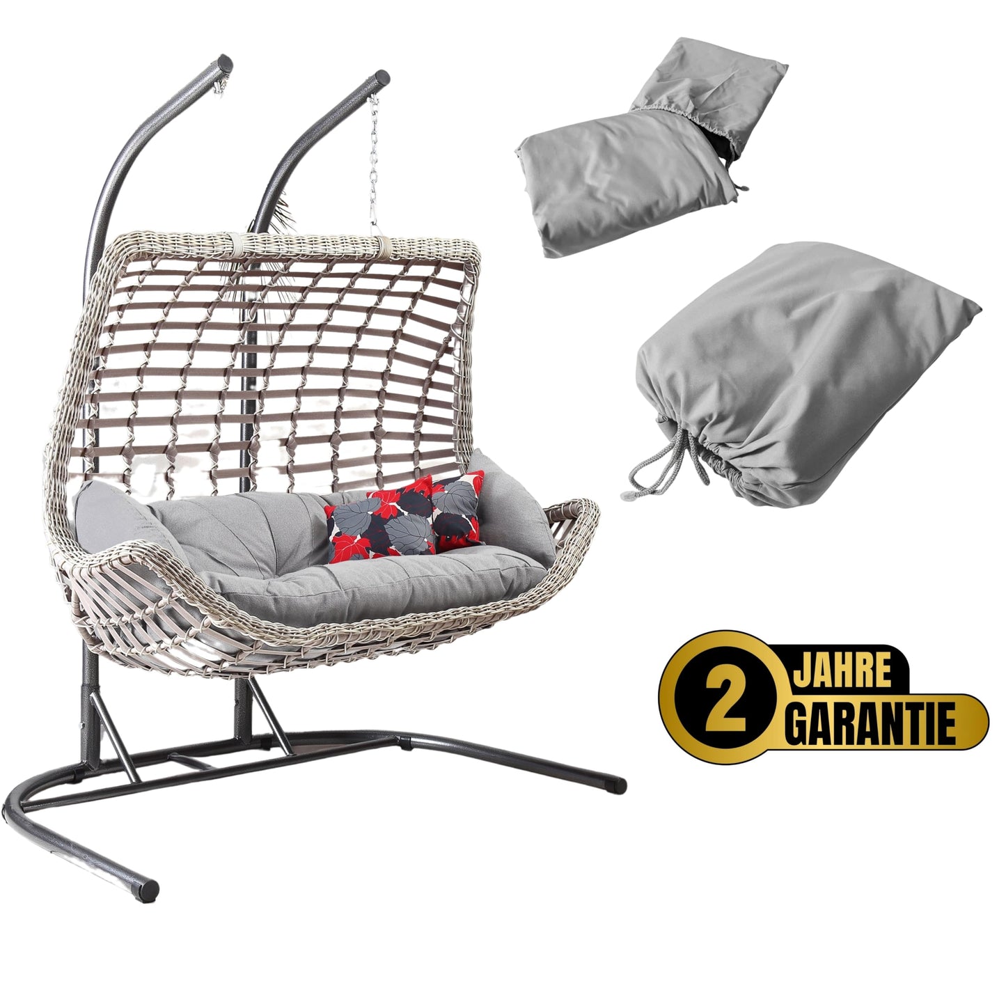 Alveon Hängesessel mit Gestell & Kissen Handgeflechtet Rattan Hängematte Hängekorb Luxus Balkonmöbel Hängeschaukel Cunda (Weiß), Einheitsgröße