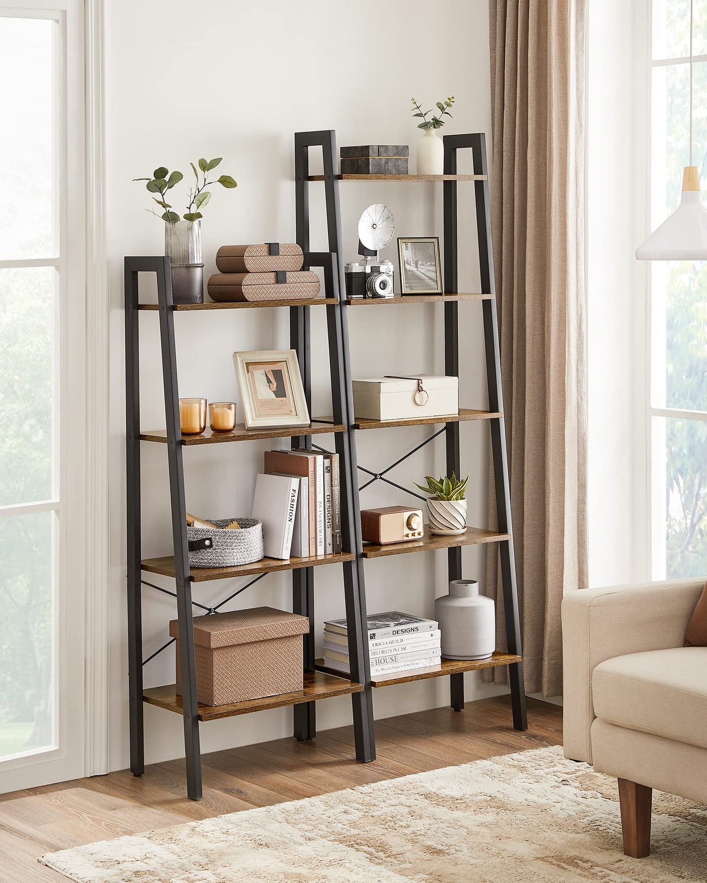 VASAGLE Standregal, Bücherregal mit 5 Ablagen, mit Metallgestell, einfache Montage, für Wohnzimmer, Schlafzimmer, Küche, 56 x 34 x 172 cm (L x B x H), vintagebraun-schwarz LLS45X