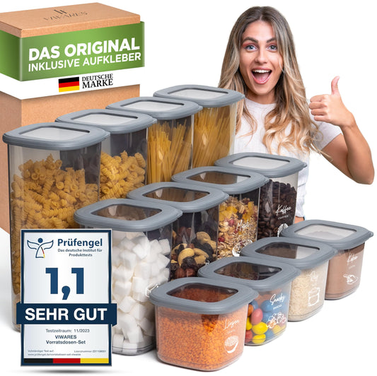 Viwares Vorratsdosen mit Deckel Luftdicht, 12er Vorratsbehälter Set BPA-Frei, Vorratsdose zur Müsli Mehl Aufbewahrung Küche, Praktische Organizer Küche, Frischhaltedosen für Lebensmittelaufbewahrung