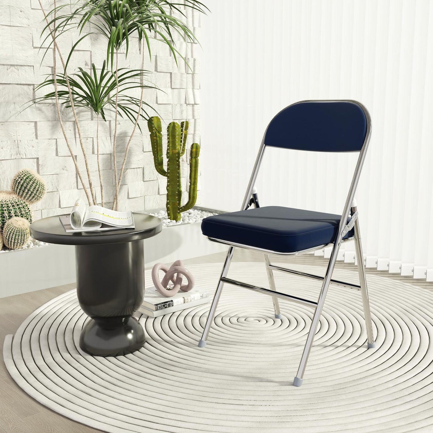 Chleby Klappstuhl 2er Set Dunkelblau – Bequemer Lederbezug mit dickem Kissen