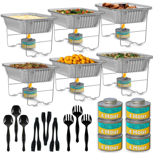 Chafing Dish Buffet-Set, halbe Größe, Einweg-Gastronomiebedarf, 6 Stück, Speisenwärmer für Partys: faltbare Drahtregale, Brennstoff, Aluminium-Wasserpfannen, Lebensmittelpfannen, Servierutensilien,